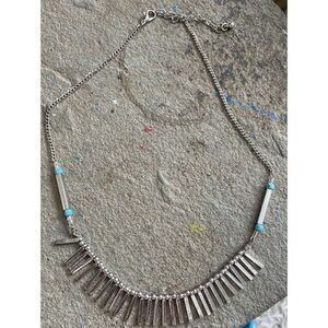 Collar Necklace Silver Tone Tribal Blue Beads Dangle